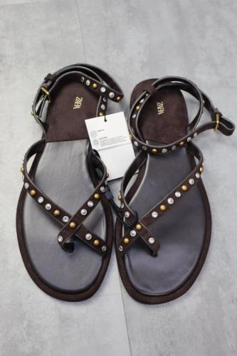 Zara Leather Sandals With Beads